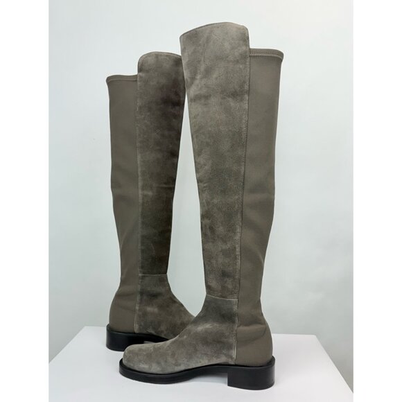 New Stuart Weitzman 5050 Bold Over The Knee Boot Grey Suede Sz 5.5 - Picture 11 of 15